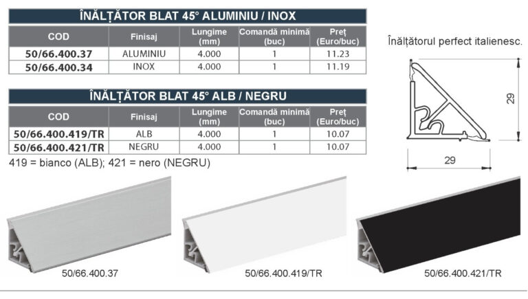 INALTATOR BLAT 45° ALUMINIU / INOX - MCH